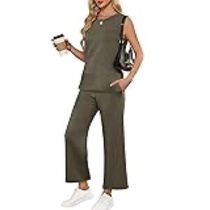 ANRABESS Women's 2 Piece  Casual Wide Leg Pants Lounge Sets